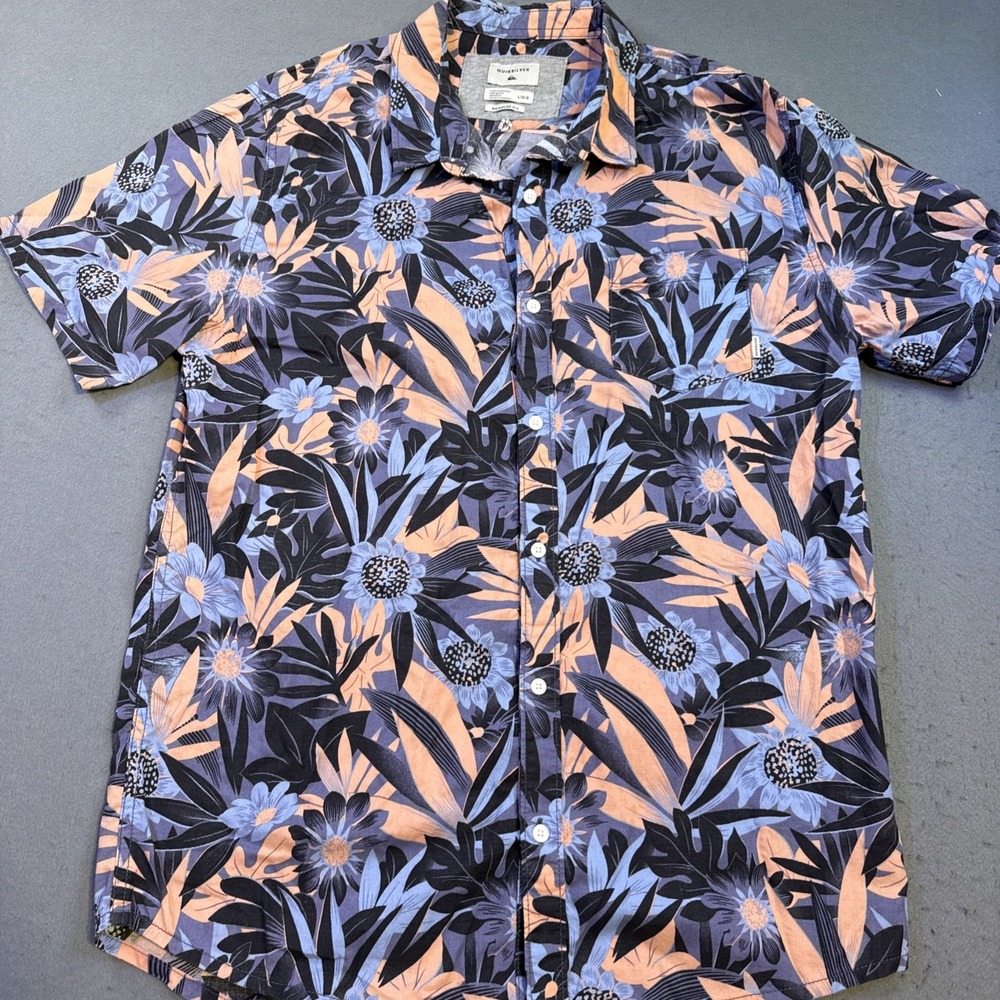 Quiksilver Men's Short Sleeve Button-Up Floral Pattern Size Large Regular Fit